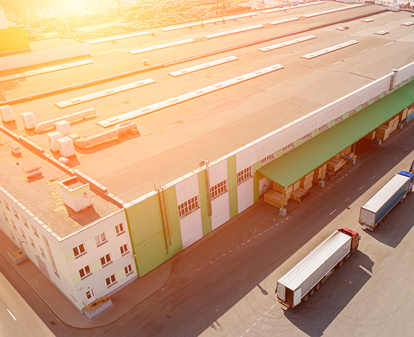 loading truck products in the logistics center top view